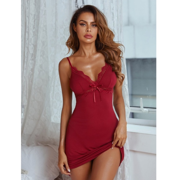 Rouge! Other - Lace Detail Burgundy Cami Night Slip Dress